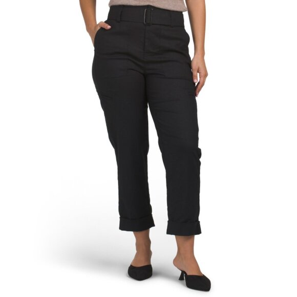 VINCE Soft Black Linen Blend Belted Pants - Picture 1 of 2